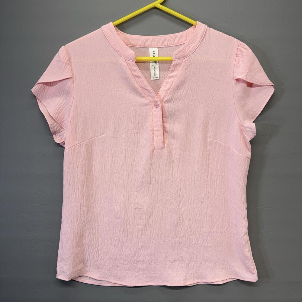 Blooming Jelly Blouse Womens Medium Pink Flutter Sleeve Dressy Casual Summer Top